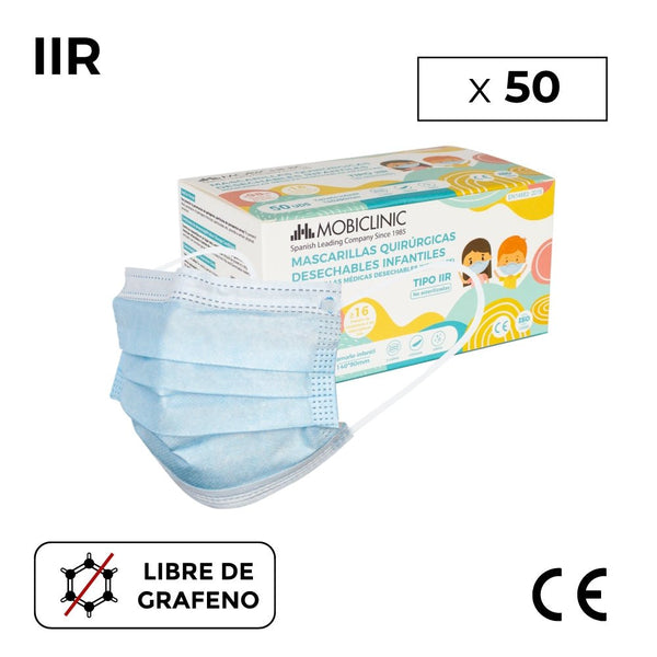 50 Mascarillas infantiles quirúrgicas IIR (o adulto talla XS) | Desechable| 3 capas | Caja 50 uds | Mobiclinic