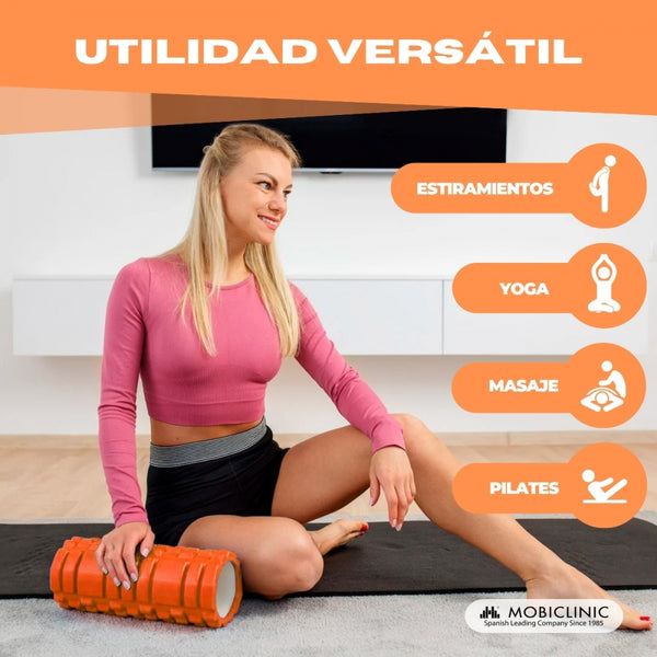 Massagerolle | Schaumgummi | 14 x 33 cm | Vielseitig | Leicht | Verhindert Verletzungen | Orange | FitRoller | Mobiclinic