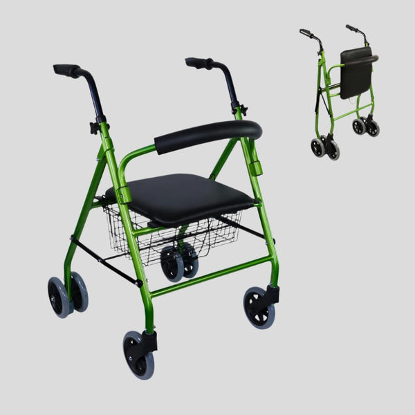 Faltbarer Rollator | Sitz und Rückenlehne | Aluminium | Korb | Für ältere Menschen | Grün | Modell: Prado | Mobiclinic