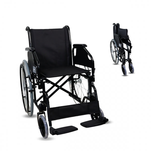 Standard Rollstuhl | Faltbar | Große Räder | Stahl | Orthopädisch | Leichtgewichtig | Schwarz | Catedral | Mobiclinic