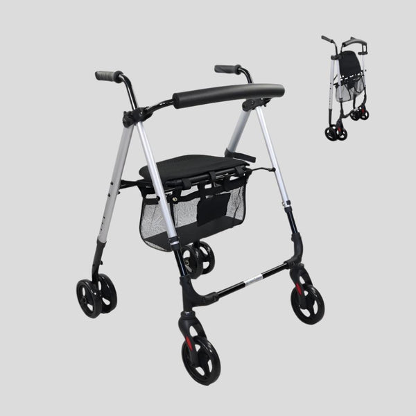 Top Rollator | Faltbar | Aluminium | Druckbremse | 4 Räder | Sitz und Rückenlehne | Blau | Dehesa | Mobiclinic