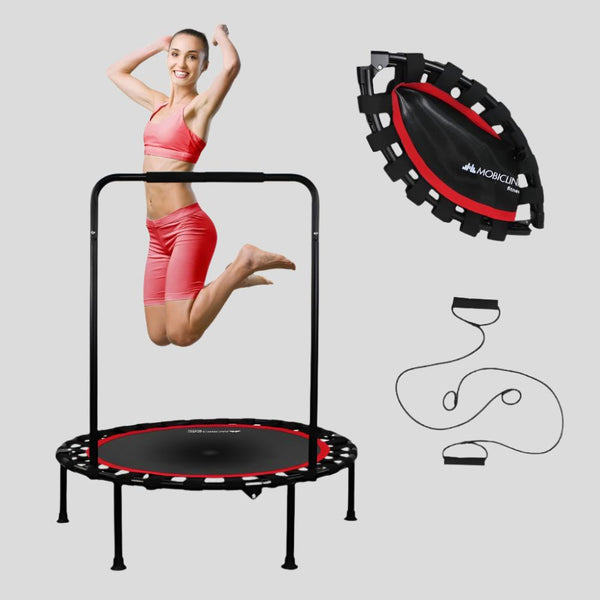 Rundes Fitness-Trampolin |Faltbar |Max. 150 kg |Verstellbare Armlehne |Abnehmbar | 101x101x118cm |Kangumobi |Mobiclinic