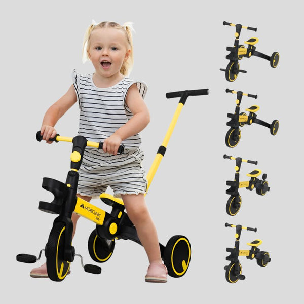 5 in 1 Dreirad | Evolutionär | Verstellbarer Sitzlenker | Max 25kg | Leicht | 1 Jahr und 5 Jahre | Gelb | Chase | Mobiclinic