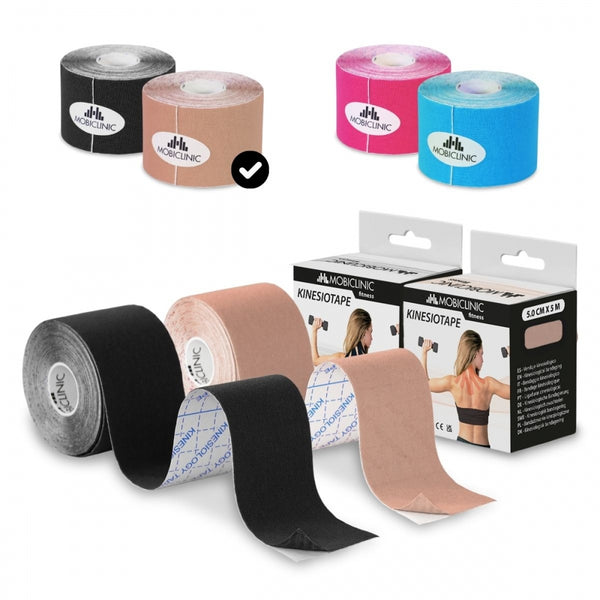 2er Pack Kinesio Tape | Schwarz und Beige | Neuromuskuläre Bandage | 5mx5cm | Modell: Mobitape | Mobiclinic