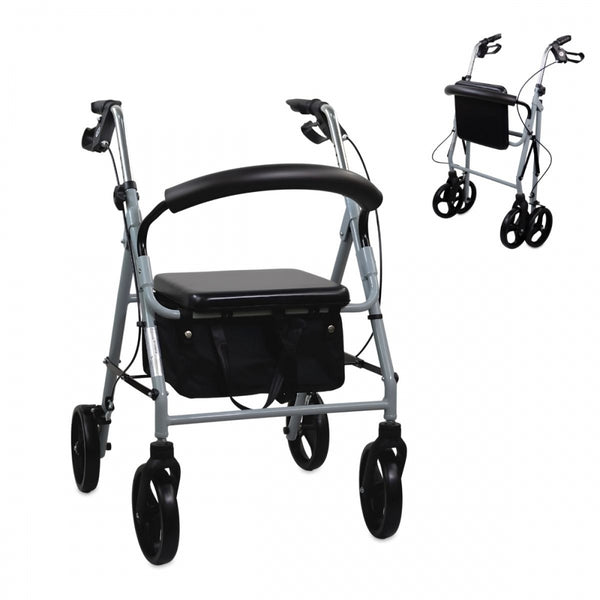 Andador con ruedas | Plegable | Aluminio | Frenos en manetas | Asiento y respaldo | Gris | Sofía | Mobiclinic