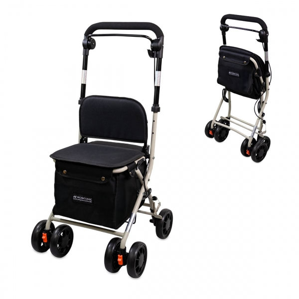 Einkaufswagen Rollator | 4 Räder | Zusammenklappbar | Mit Tasche | Mit Bremssystem | Schwarz | Coliseo | Mobiclinic