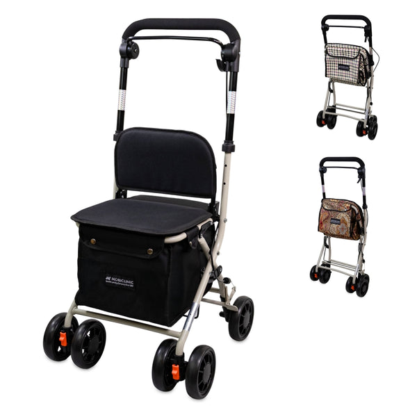 Einkaufswagen Rollator | 4 Räder | Zusammenklappbar | Mit Tasche | Mit Bremssystem | Schwarz | Coliseo | Mobiclinic