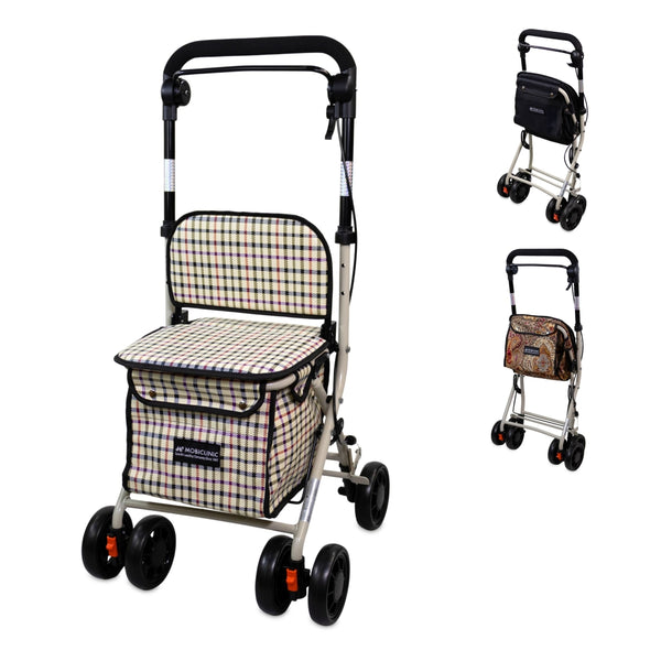 Einkaufswagen Rollator | 4 Räder | Zusammenklappbar | Mit Tasche | Mit Bremssystem | Kariert | Coliseo | Mobiclinic