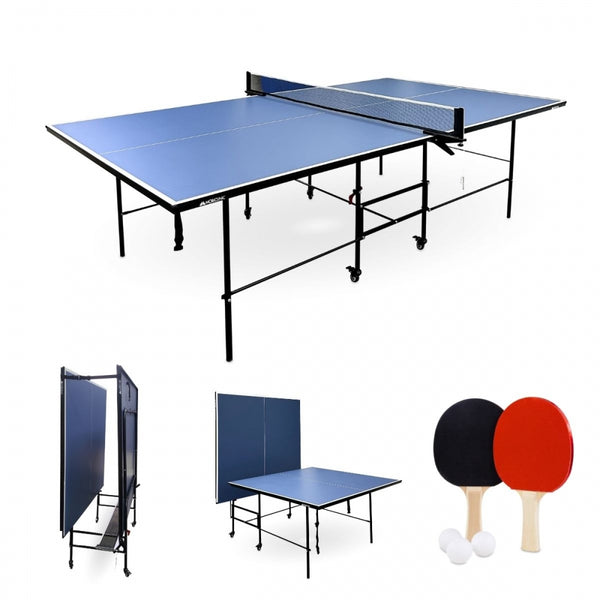 Mesa de Ping Pong | Plegable y portátil | Diseño Profesional | Ruedas 360º | Red, palas y pelotas | Tokyo | Azul | Mobiclinic