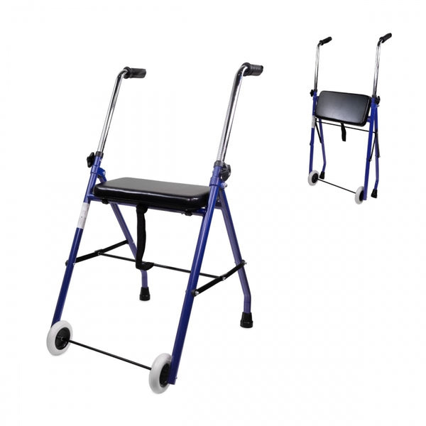Andador para ancianos | Plegable | Asiento | 2 ruedas | Azul | Emérita | Mobiclinic
