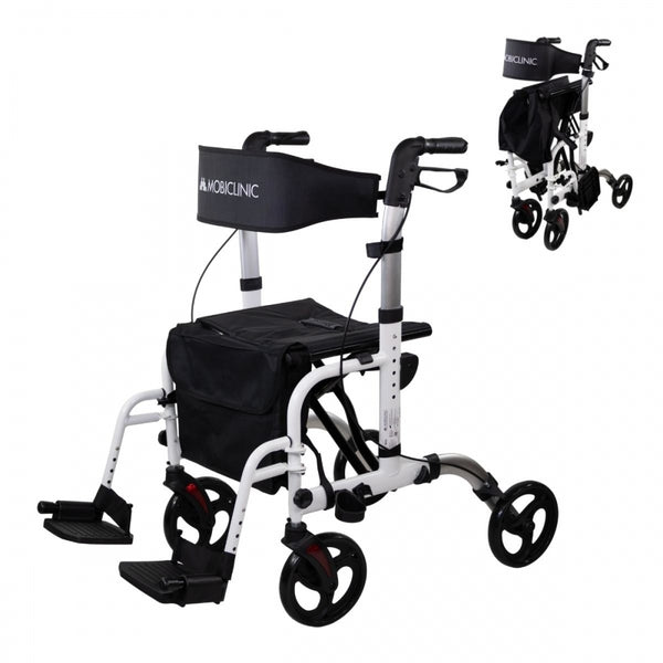 Gehhilfe mit Fußstütze | Faltbar | Aluminium | Bremsen an Hebeln | 360º Räder | Tasche | Stockhalter | Ibiza | Mobiclinic