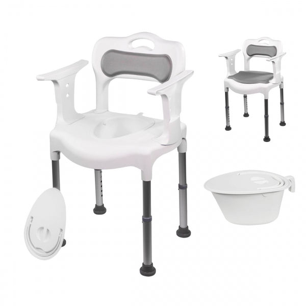 Silla de baño con orinal | Regulable en altura | Asiento y respaldo acolchados | Antideslizante | 3500 ml | Guido | Mobiclinic