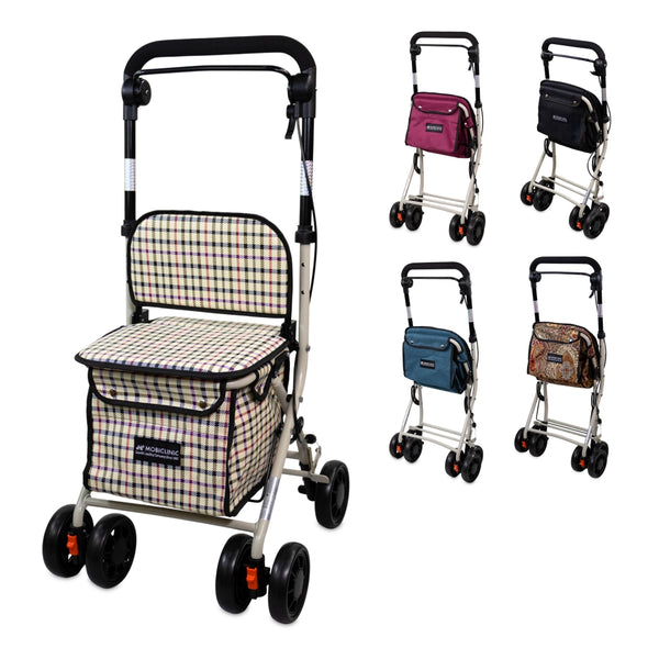 Einkaufswagen Rollator | 4 Räder | Zusammenklappbar | Mit Tasche | Mit Bremssystem | Kariert | Coliseo | Mobiclinic