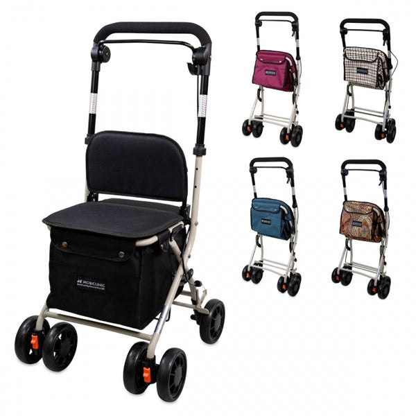 Einkaufswagen Rollator | 4 Räder | Zusammenklappbar | Mit Tasche | Mit Bremssystem | Schwarz | Coliseo | Mobiclinic