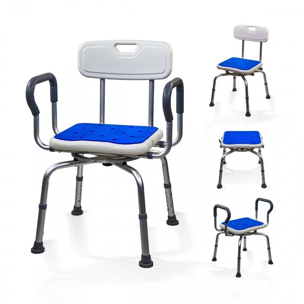 Drehbarer Badezimmerhocker | 360º Sitz | Höhenverstellbar | Armlehnen | EVA-Polsterung | Akila | Mobiclinic