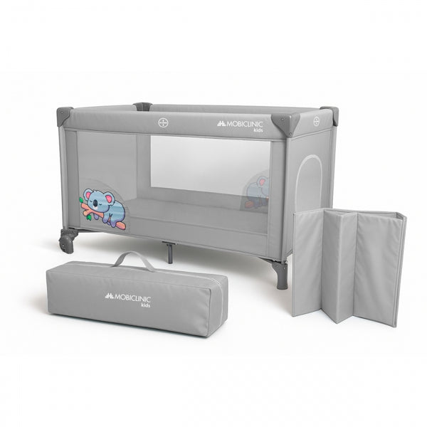 Reisebett | Tragbar | Faltbar | Widerstandsfähig | Atmungsaktives Gewebe | Transporttasche | Grau | Mofli | Mobiclinic