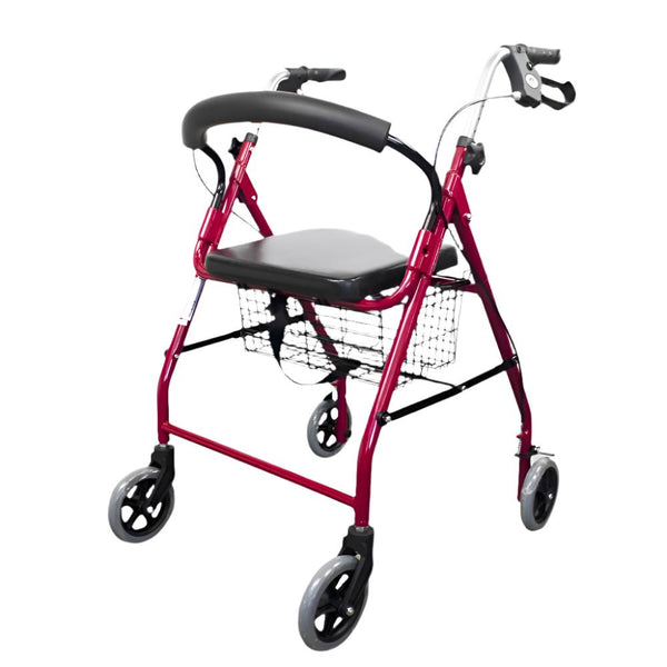 Rollator | Aluminium | Faltbar | Bremsgriffe | Sitz und Rückenlehne | Für Senioren | Bordeaux | Alhambra | Mobiclinic