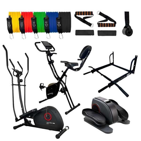 Home Gym Fitness Pack | Elastische Bänder | Pedaliergeräte | Klimmzugstangen | Heimtrainer | Ellipsentrainer | Mobiclinic